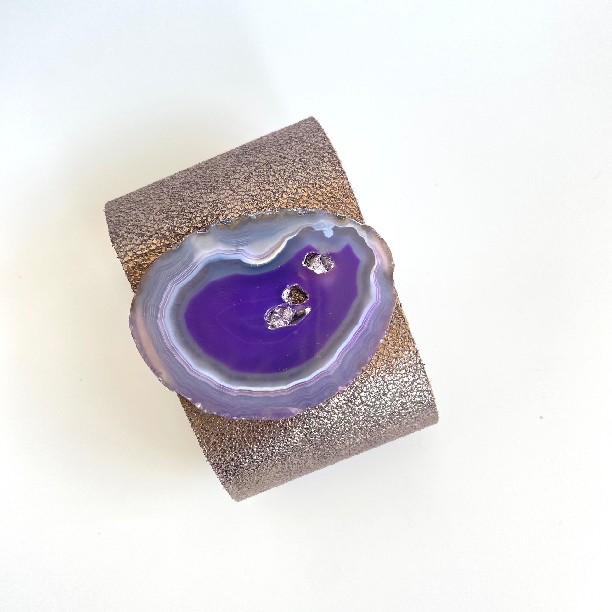 Brazalete Plateado Acero Ágata Morada