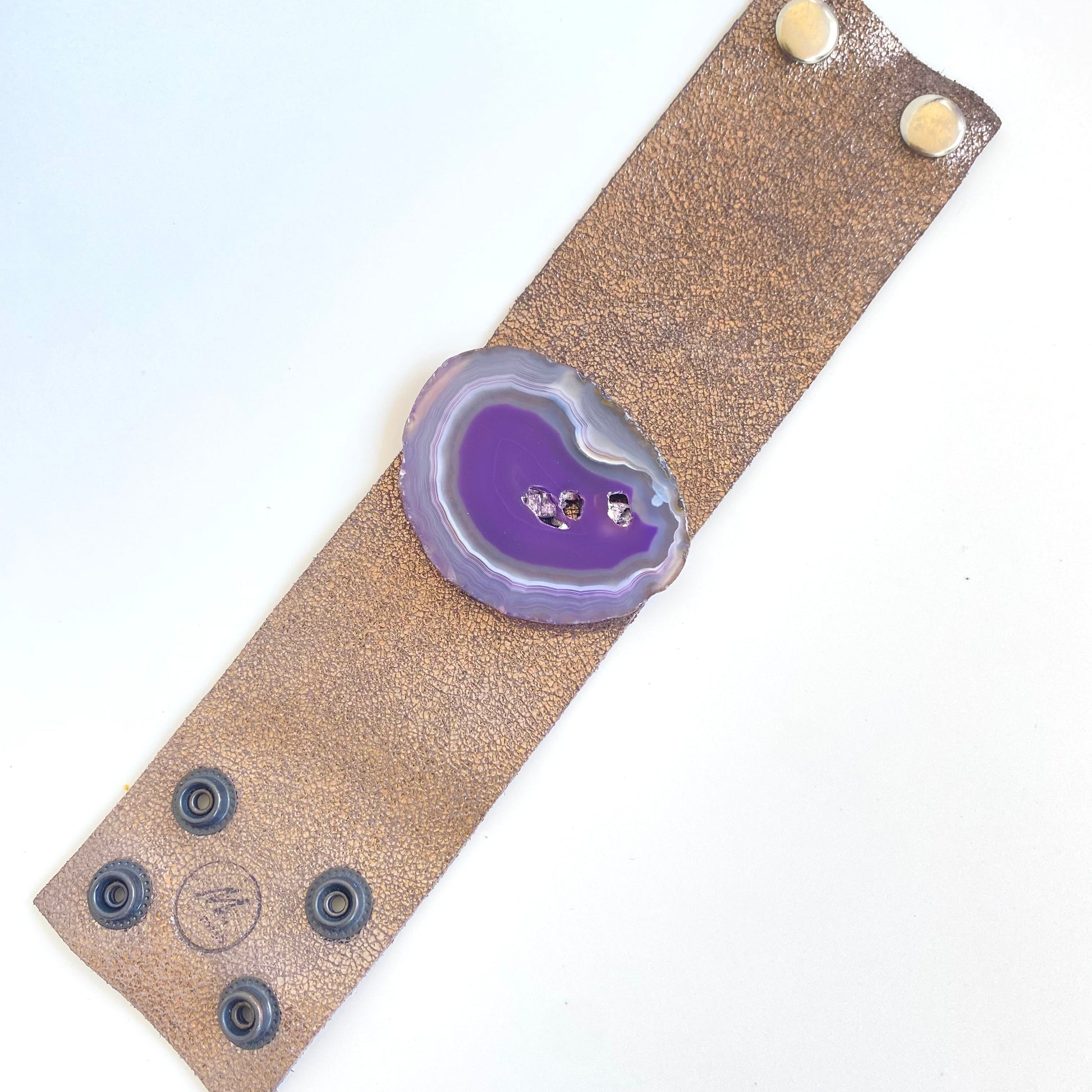 Brazalete Plateado Acero Ágata Morada