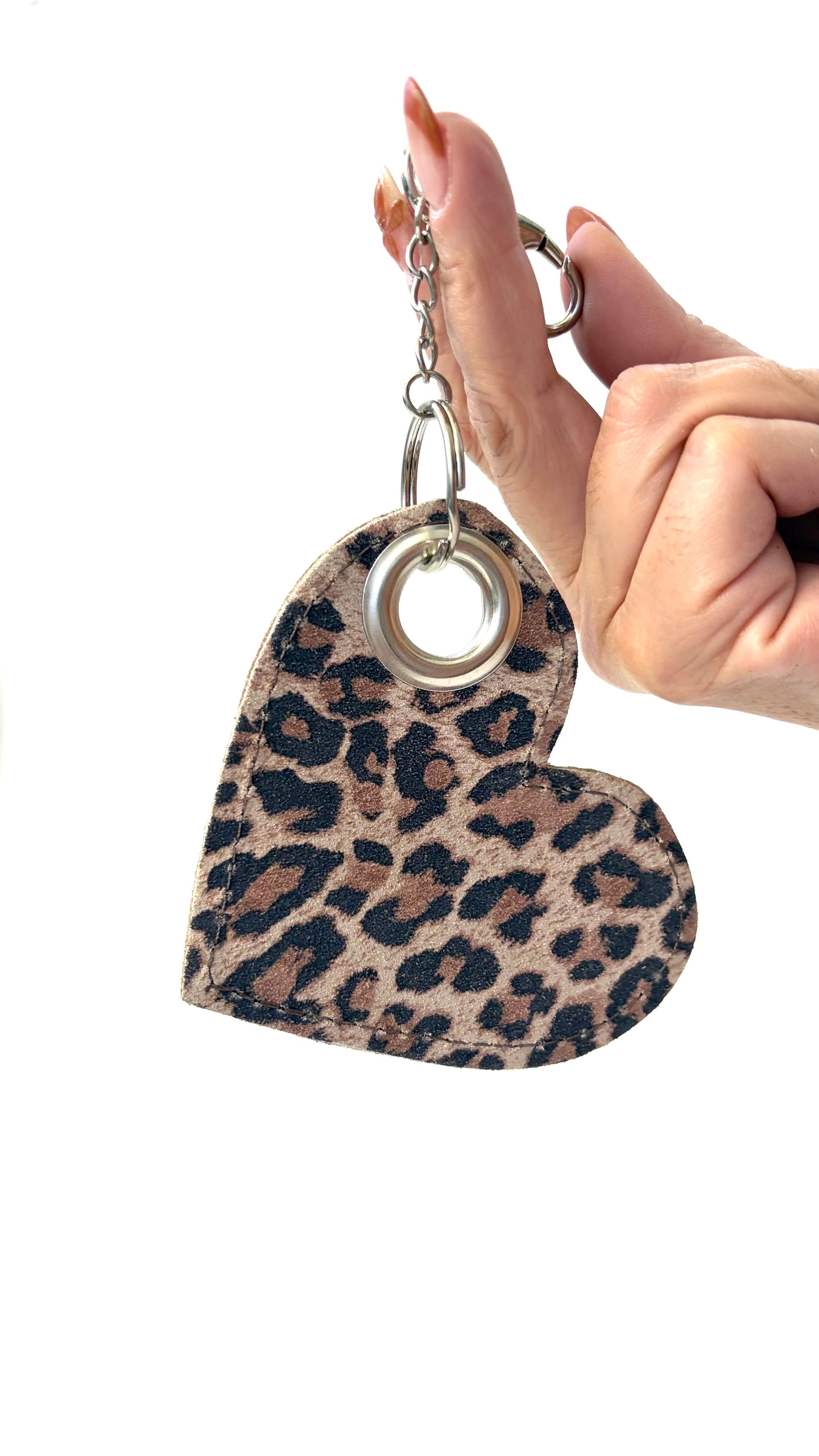 Llavero de cuero corazón Animal print Leopard